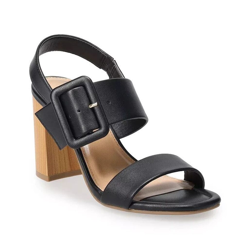 LC Lauren Conrad Size 9.5 Milenna Womens Black Brown Block Heel Dress Sandal NEW